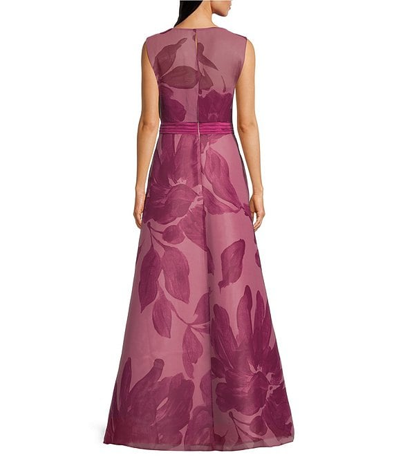 Kay Unger Chiffon Floral Print Sleeveless Blouson Gown