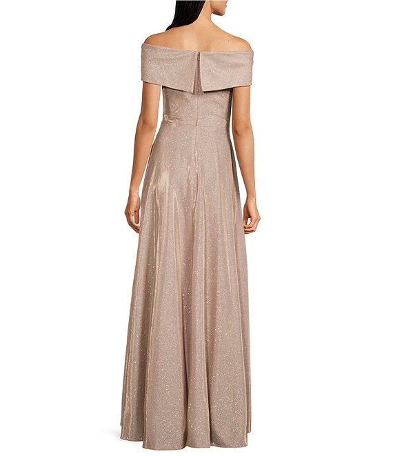 Xscape Off-the-Shoulder Glitter Gown