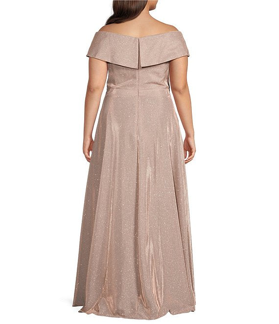 Xscape Plus Off the Shoulder Glitter Gown