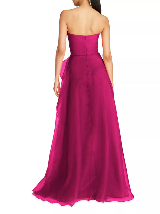 Theia Strapless Draped Tulle Gown