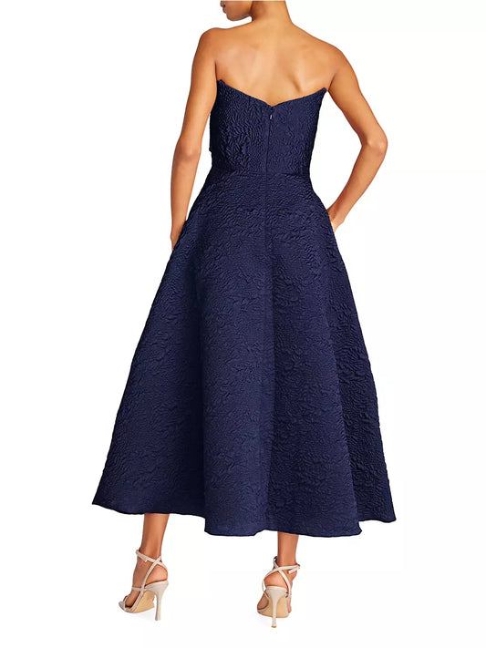 Theia Crinkle Strapless A-Line Dress