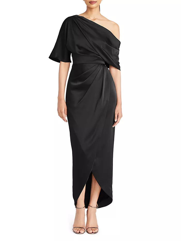 Theia One Shoulder Short Sleeve Gown