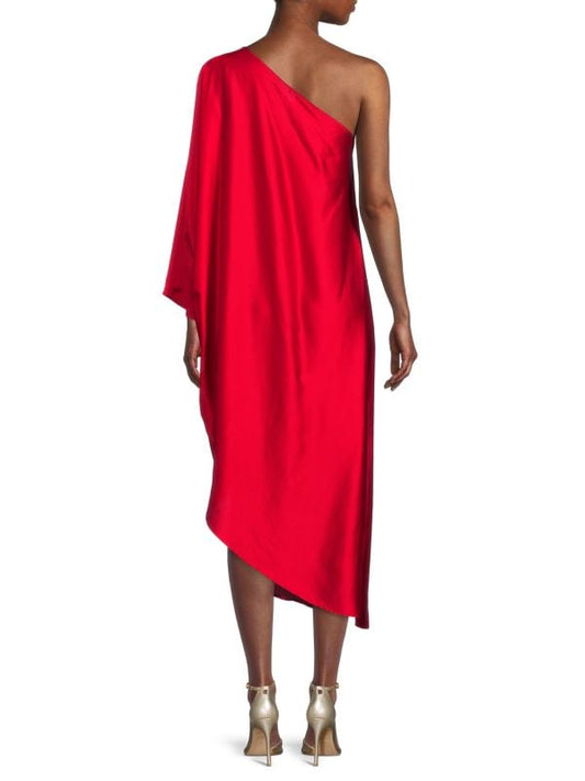 RENEE C. Satin One Shoulder Midi Dress