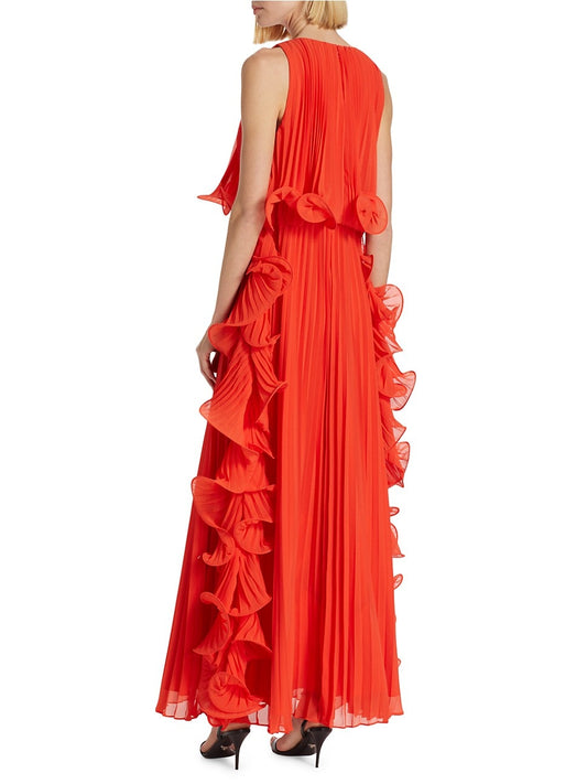 Badgley Mischka Pleated Octopus Trimmed Gown