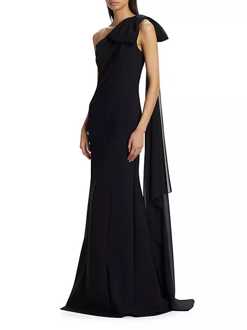 Rickie Freeman for Teri Jon One Shoulder Cape Gown