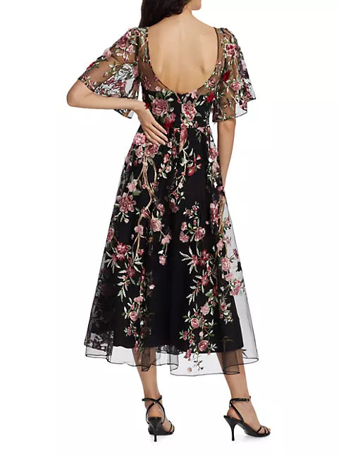 Marchesa Notte Floral Embroidered Tulle Dress