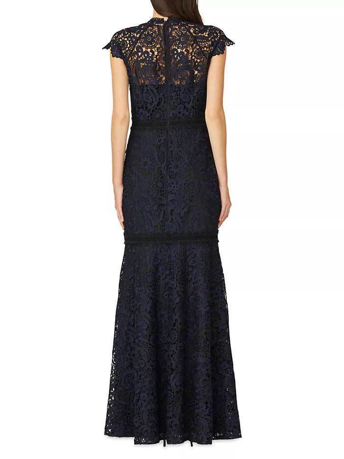 Shoshanna Lace Cap-Sleeve Gown