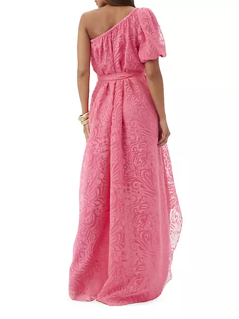 Trina Turk ONe Shoulder Lace High-Low Dress