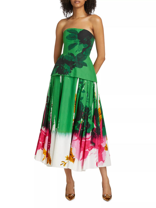 Erdem Painted Floral Strapless Cocktail Dress