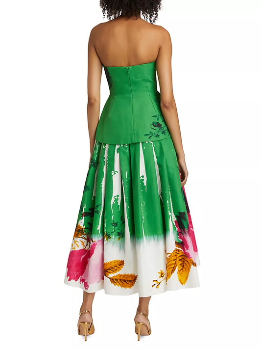 Erdem Painted Floral Strapless Cocktail Dress