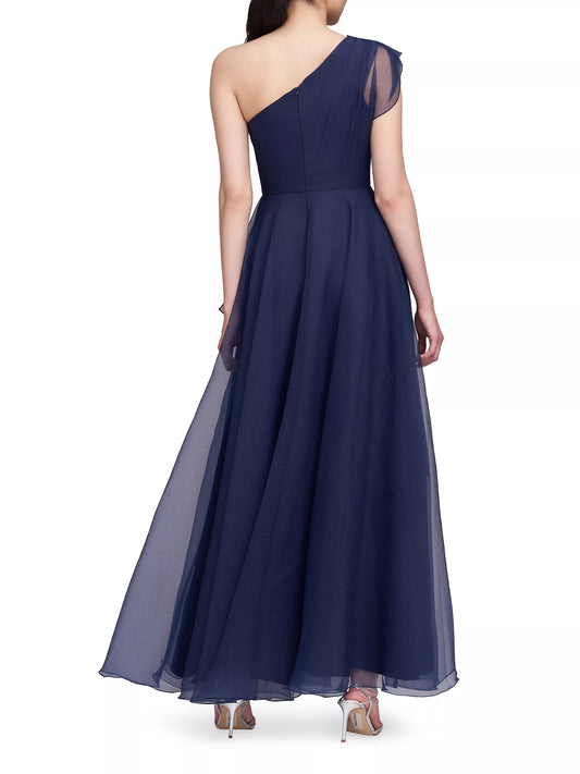 Theia Pebbled Organza One Shoulder Gown