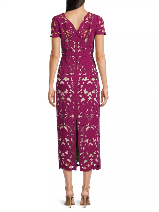 Shani Floral Crepe Laser-Cut Midi-Dress