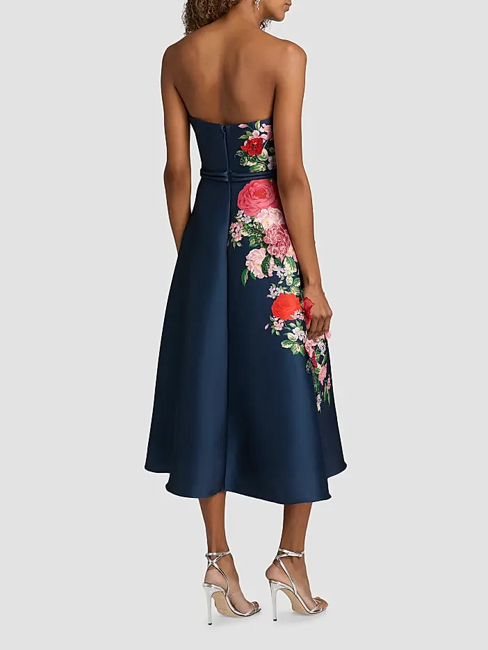 Badgley Mischka Floral Embellished Strapless Cocktail Dress