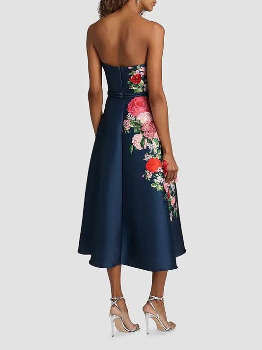 Badgley Mischka Floral Embellished Strapless Cocktail Dress