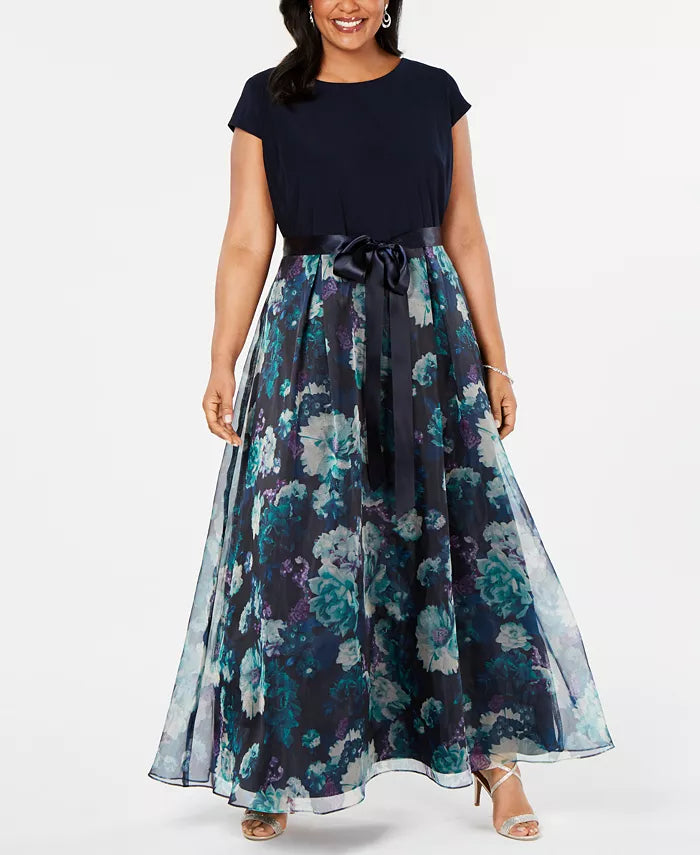 SL Fashions Plus Size Floral-Skirt Gown