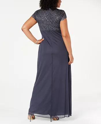 B&A by Betsy & Adam Plus Size Sequin and Lace Gown