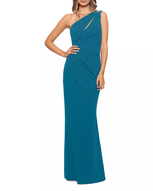 Aqua Cutout One Shoulder Gown