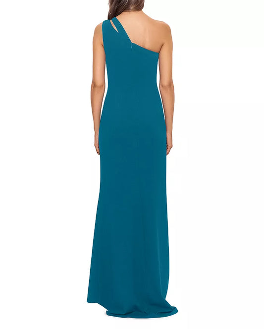 Aqua Cutout One Shoulder Gown