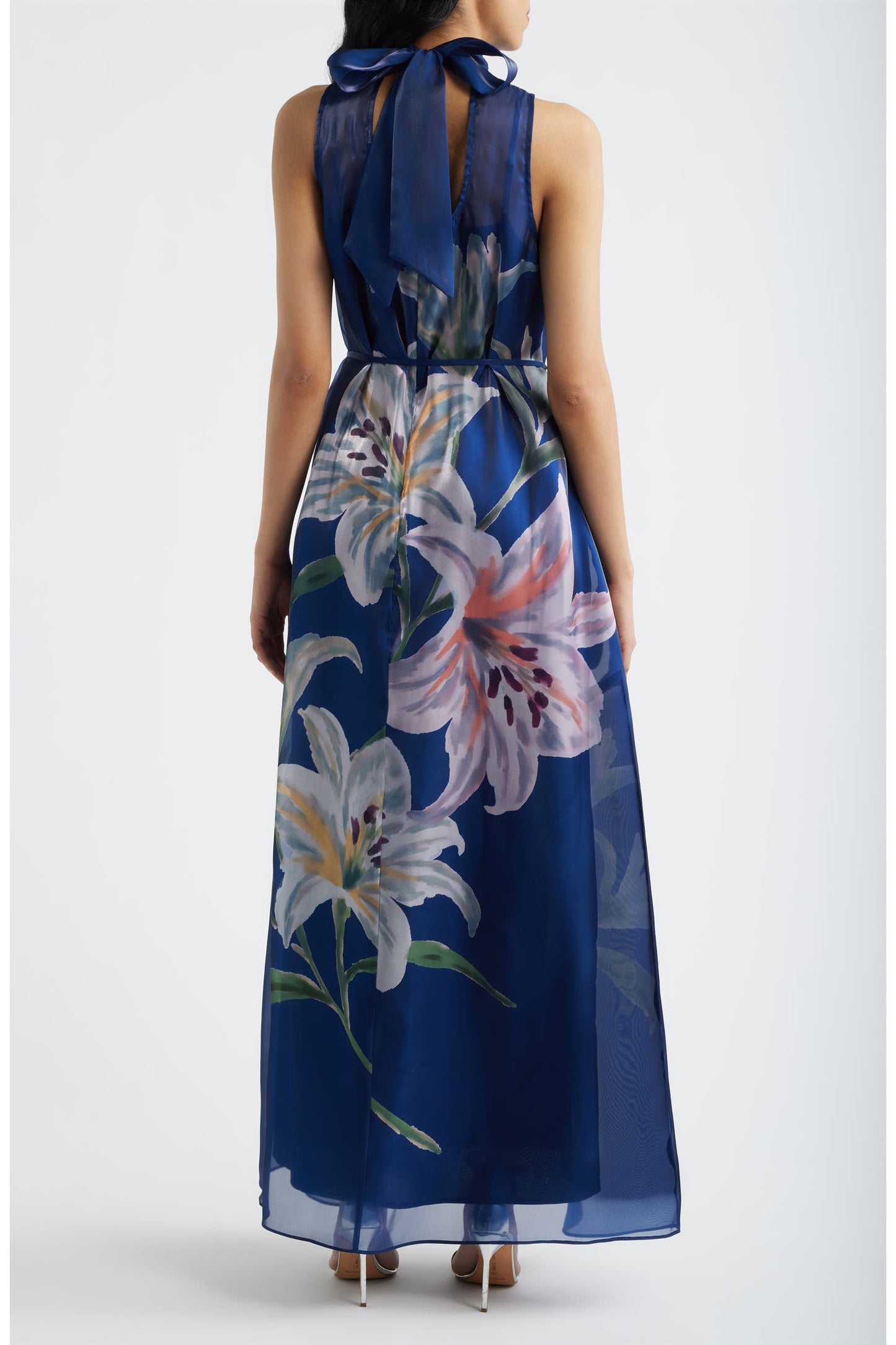 Julia Jordan Floral Print Tie Neck Organza Dress