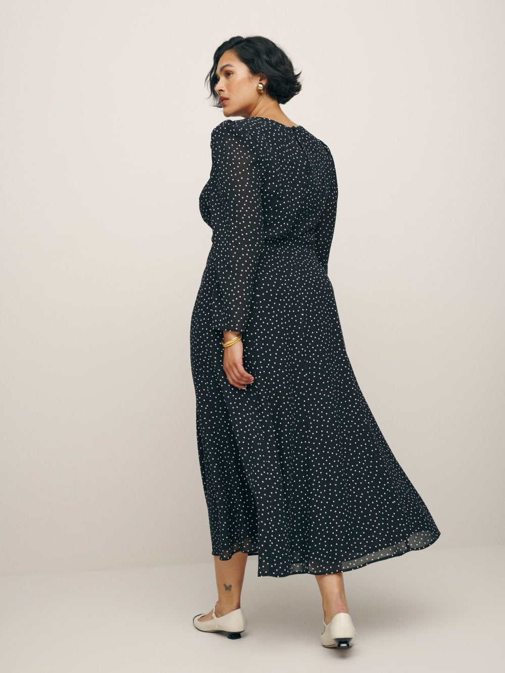 Reformation Plus Size Long Sleeve Polka Dot Dress
