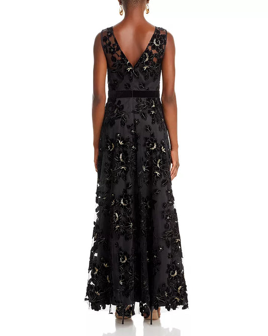 Eliza J Flocked Tulle Sleeveless Gown