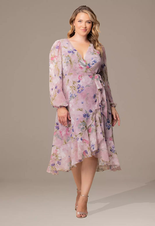 Kiyonna Plus Size Long Sleeve Wrap Dress
