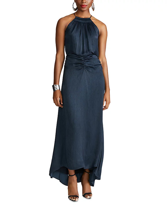 Halston Satin Asymmetric Halter Gown