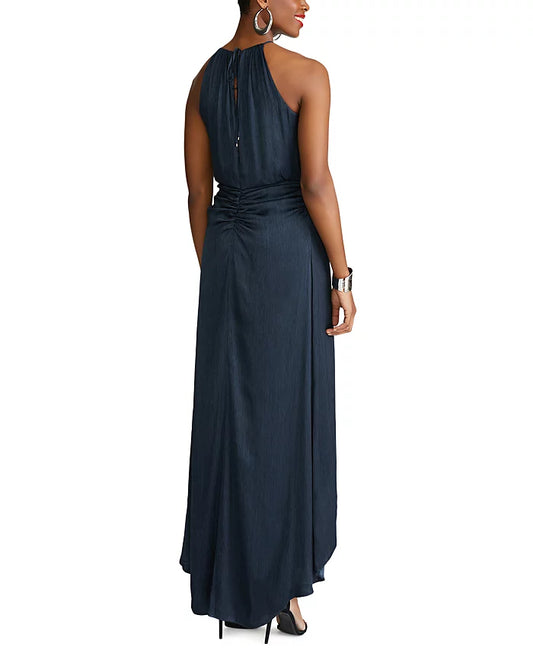 Halston Satin Asymmetric Halter Gown