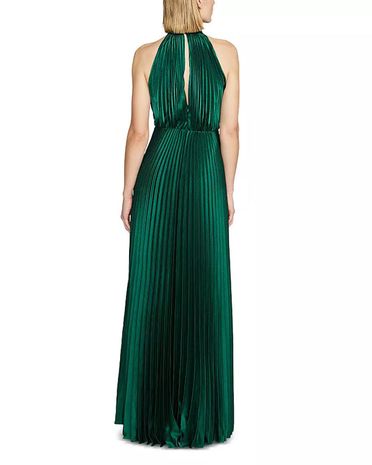 ML Monique Lhuillier Pleated Halter Dress