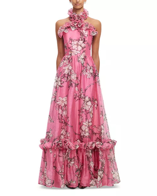 Leo Lin Ruffled Halter Maxi
