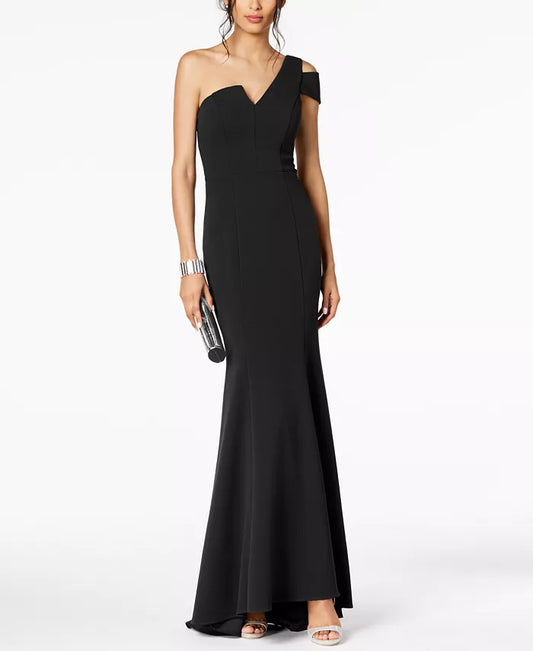 Betsy & Adam One Shoulder Asymmetrical Neckline Gown