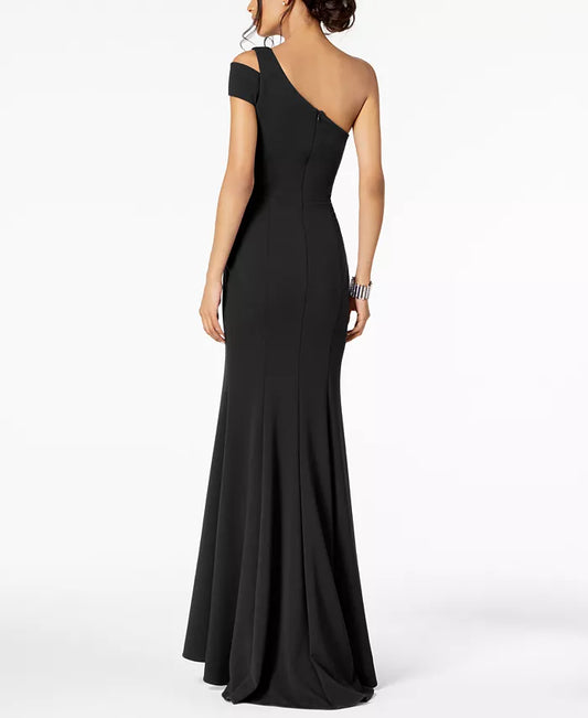 Betsy & Adam One Shoulder Asymmetrical Neckline Gown