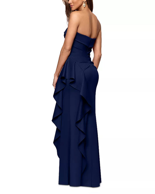 Aqua Scuba Strapless Gown