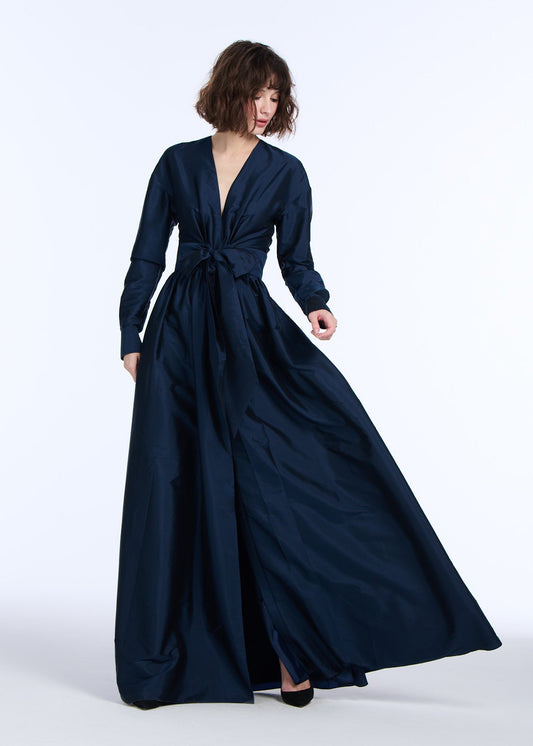 Emily Shalant Taffeta Wrap Gown