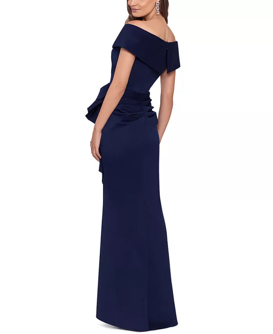 Xscape Stretch Off Shoulder Gown With Ruffle