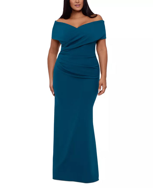 Betsy & Adam Plus Size Sweetheart Off The Shoulder Gown