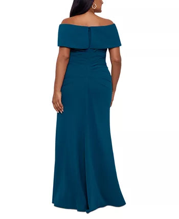 Betsy & Adam Plus Size Sweetheart Off The Shoulder Gown