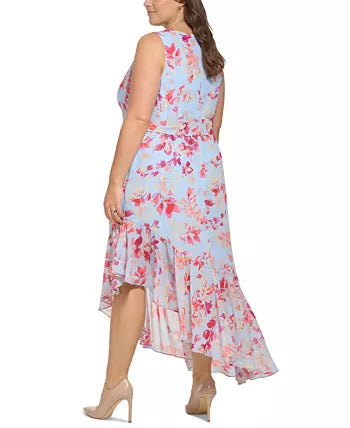 Eliza J Plus Size Printed Faux Wrap Asymmetric Hem Dress