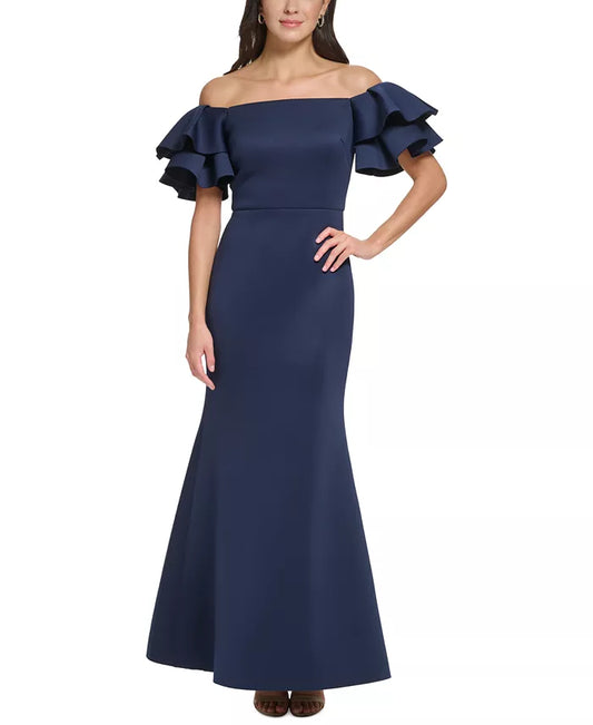 Eliza J Ruffled Sleeve Off the Shoulder Mermaid Gown