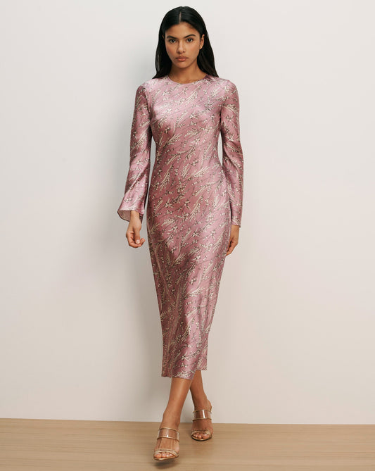 Veronica Beard Silk Long Sleeve Midi Dress
