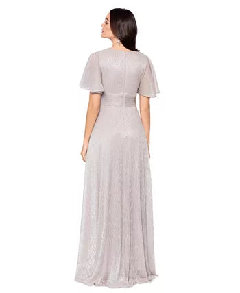 Betsy Adam Petite Metallic Flutter Sleeve Gown MOTHER OF