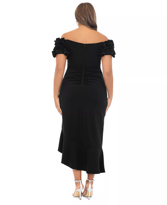 Xscape Plus Size Ruffled Off-The-Shoulder Midi Dress