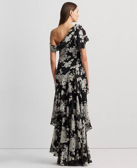 Lauren Ralph Lauren One Shoulder Floral Georgette Gown