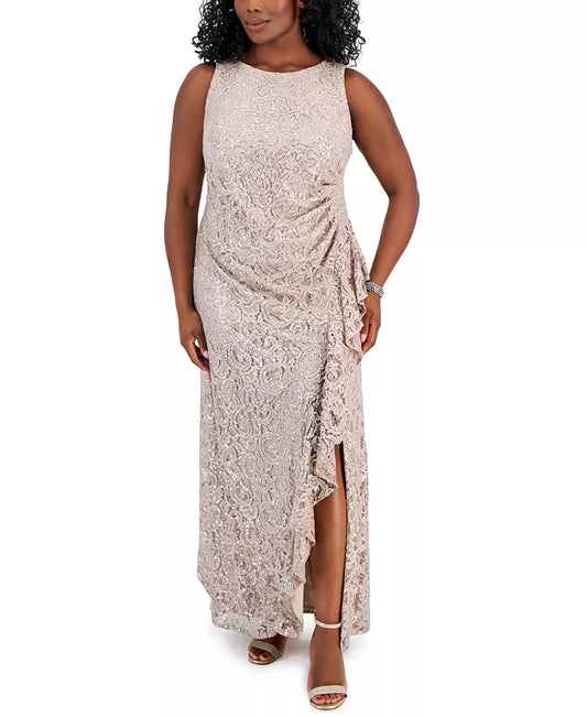 Alex Evenings Plus Size Lace Sequin Cascade Ruffle Dress