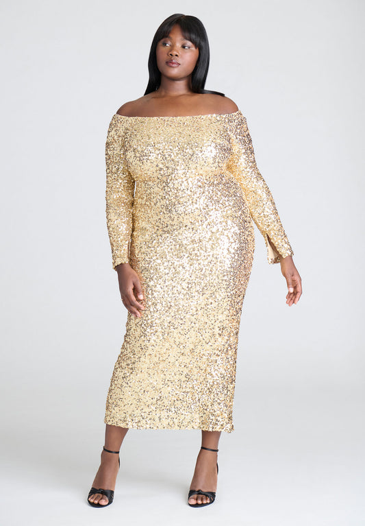 Eloquii Off The Shoulder Sequin Column Dress