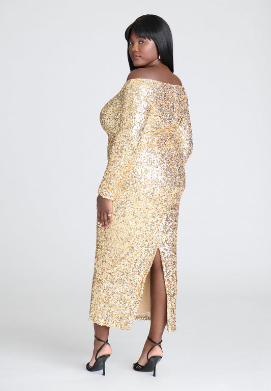 Eloquii Off The Shoulder Sequin Column Dress