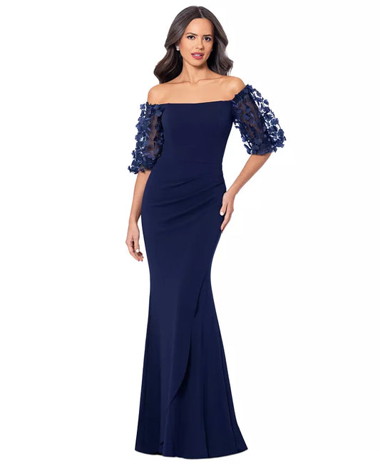 Xscape Off-The-Shoulder Floral Sleeve Gown