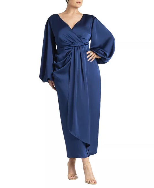 Eloquii Plus Size Satin Puff Sleeve Pleated Dress