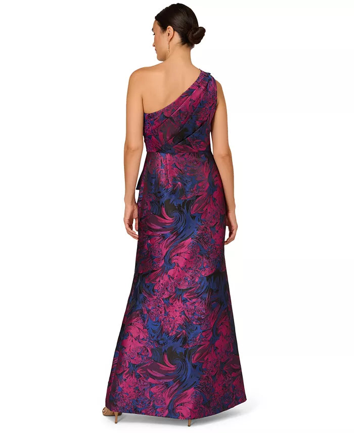 Adrianna Papell Jacquard Printed One Shoulder Gown