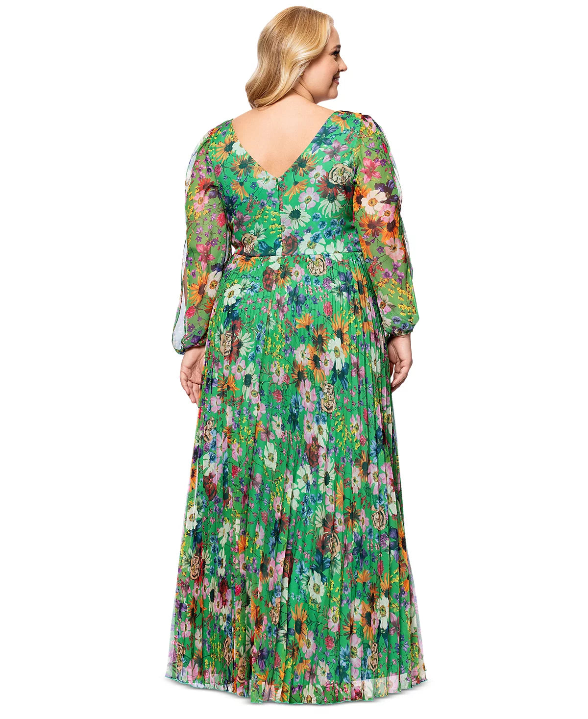 Betsy & Adam Plus Size Pleated Long Sleeve Dress